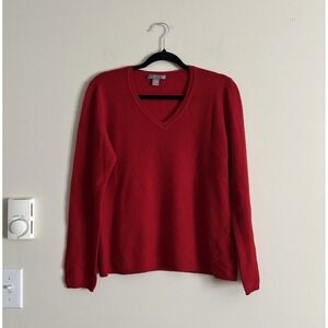 Charter Club 2 Ply Cashmere Sweater Womens Medium V Neck Red Holiday Fall